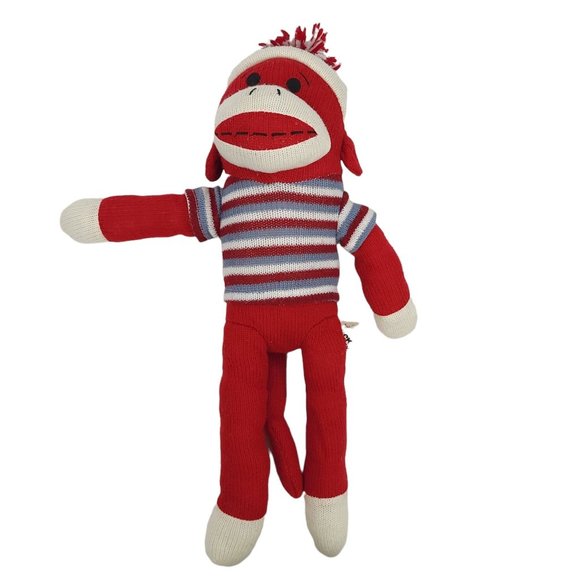 Dan Dee Sock Monkey Plush 19" Stuffed Animal Toy Pom Pom Cap Red Blue - Picture 9 of 11